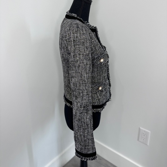 Melrose with Love Twill Black White Pearl Buttons Padded Shoulders Blazer (M) - Picture 8 of 11